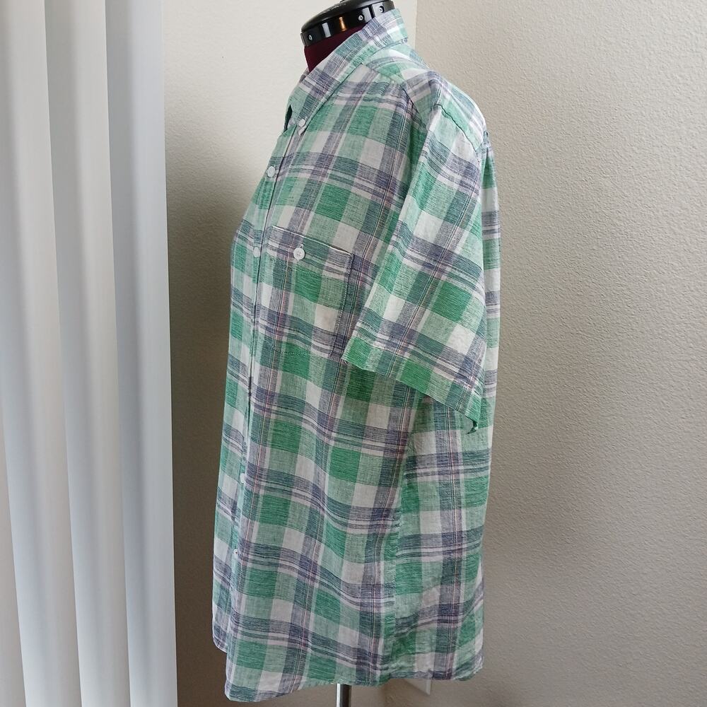 Weatherproof Vintage Washable Linen Shirt Mens XL green blue plaid short sleeve - Picture 3 of 14